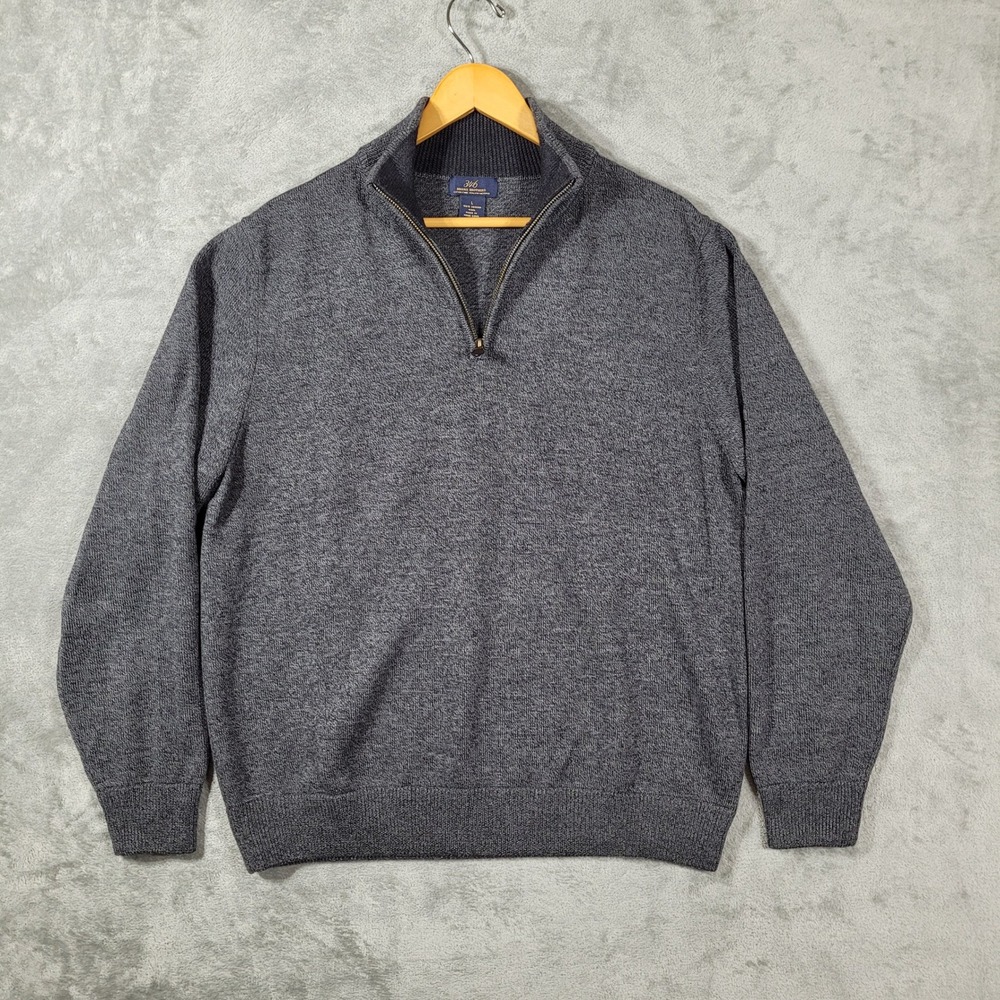 Vintage Brooks Brothers Mens Large 346 100% Merino Wool Quarter Zip Sweater Gray